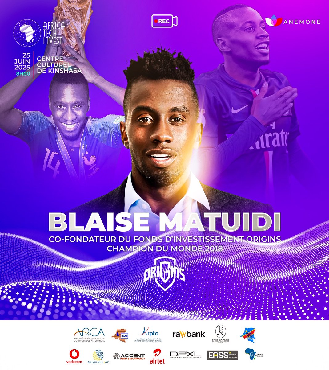 ATIRDC's tweet photo. 🎥 Africa Tech Invest 2025 x Blaise Matuidi

📍 Centre Culturel pour l’Afrique Centrale, Kinshasa (ref : Palais du Peuple)

25 juin 2025 – 08h00

Champion du monde, entrepreneur, investisseur : Blaise Matuidi nous fait l’honneur d’intervenir à distance lors de cette 3ᵉ édiition https://t.co/GymQK8Qtfa