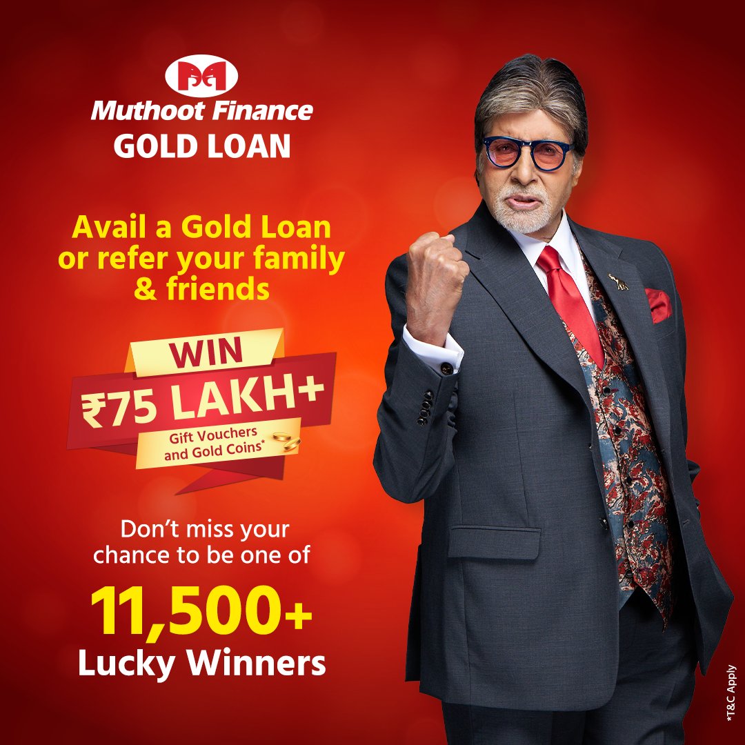 Avail a Gold Loan or refer your friends and family for a chance to win Gold Coins and Amazon Vouchers worth ₹75+ Lakh.
With 11,500+ winners to be chosen, you could be among the lucky few!
Click on the link: bit.ly/ReferNWinConte…
*T&amp;C
#GoldLoanMela #ReferAndWin #TheMuthootGroup