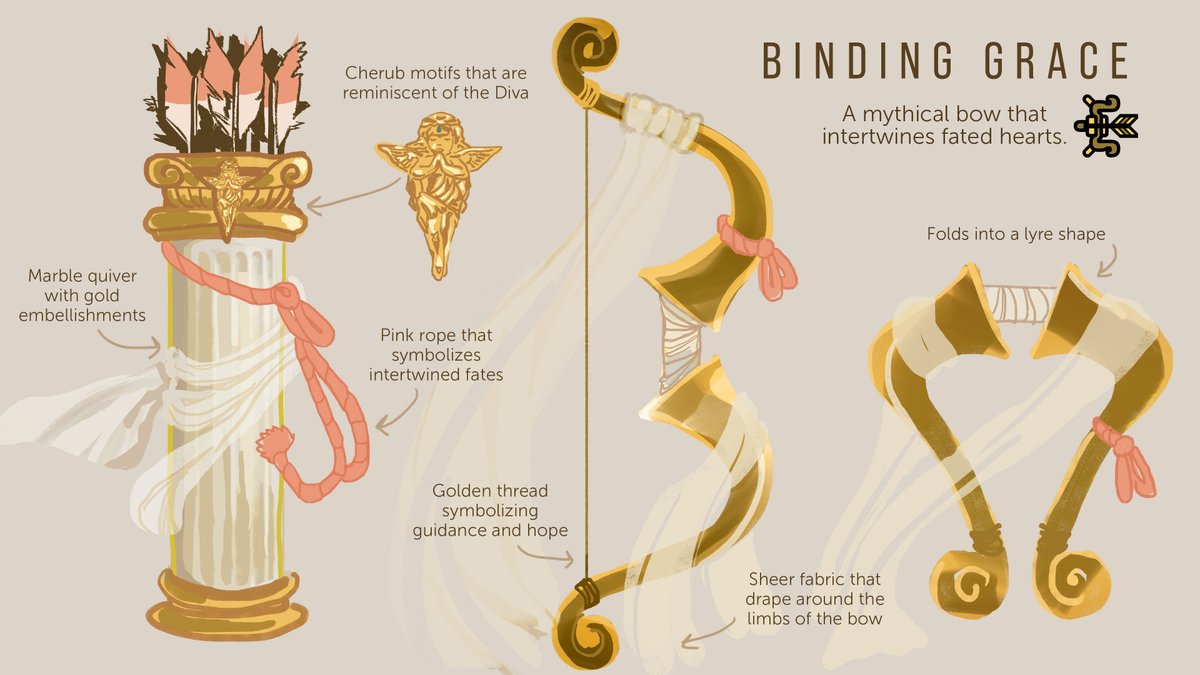My Bow entry for the Monster Hunter Wilds design contest! A golden bow, forged in myth, said to weave the fates of lovers - Binding Grace 🏹💕

#MHWilds #weaponentry