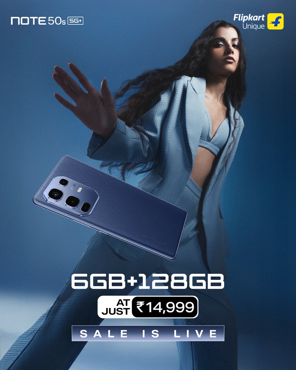 InfinixIndia's tweet image. The Slimmest Curved Smartphone just got a lot more accessible!   

Infinix Note 50s 5G+ now available in a 6GB+128GB variant, and is available at just ₹14,999! 😍 

Get it here: infinixindia.co/Note50s5G

#Note50s5G