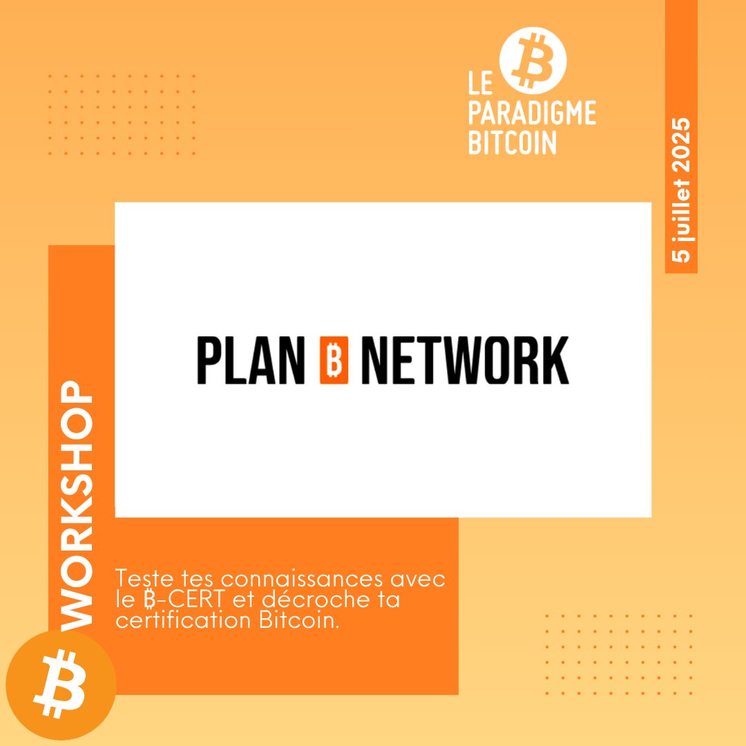 LE PARADIGME BITCOIN (@le_paradigme_ch) on Twitter photo 🔐 Workshop #PB2025 avec <a href="/planb_network/">Plan ₿ Network</a>
Teste tes connaissances Bitcoin avec le ₿-CERT.
📍 Samedi 5 juillet, Neuchâtel
🎟️ Inscription gratuite → leparadigmebitcoin.ch
#bcert #ParadigmeBitcoin2025 #Bitcoin #workshop 🔐 Workshop #PB2025 avec <a href="/planb_network/">Plan ₿ Network</a>
Teste tes connaissances Bitcoin avec le ₿-CERT.
📍 Samedi 5 juillet, Neuchâtel
🎟️ Inscription gratuite → leparadigmebitcoin.ch
#bcert #ParadigmeBitcoin2025 #Bitcoin #workshop
