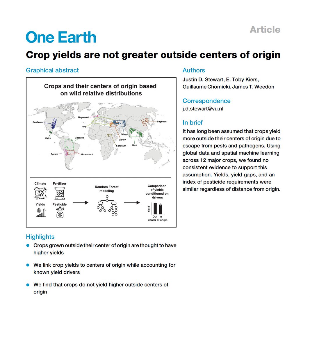 Chomicki_G's tweet image. Excited to share our latest paper, led by the great Justin Stewart. We show that contrary to expectations, crops yields are not higher outside of their centers of origins, with key implications for indigenous crop use.
sciencedirect.com/science/articl…
@DurBiol @OneEarth_CP