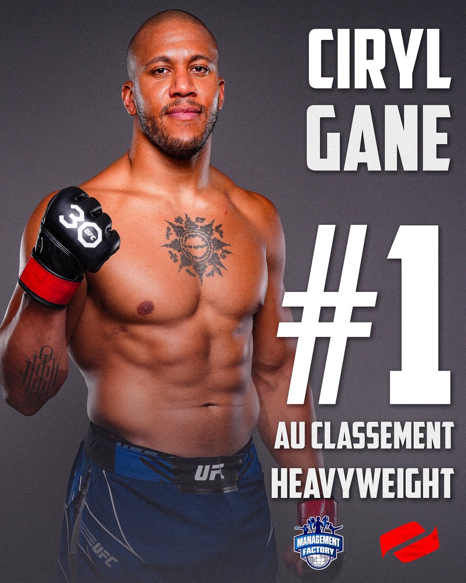 mmafactory_fr's tweet photo. Ciryl Gane passe #1 au classement heavyweight UFC. 🔥
Juste derrière le champion Tom Aspinall. 👀
#MMAFactory
#ManagementFactory https://t.co/aN0J4qLL4q