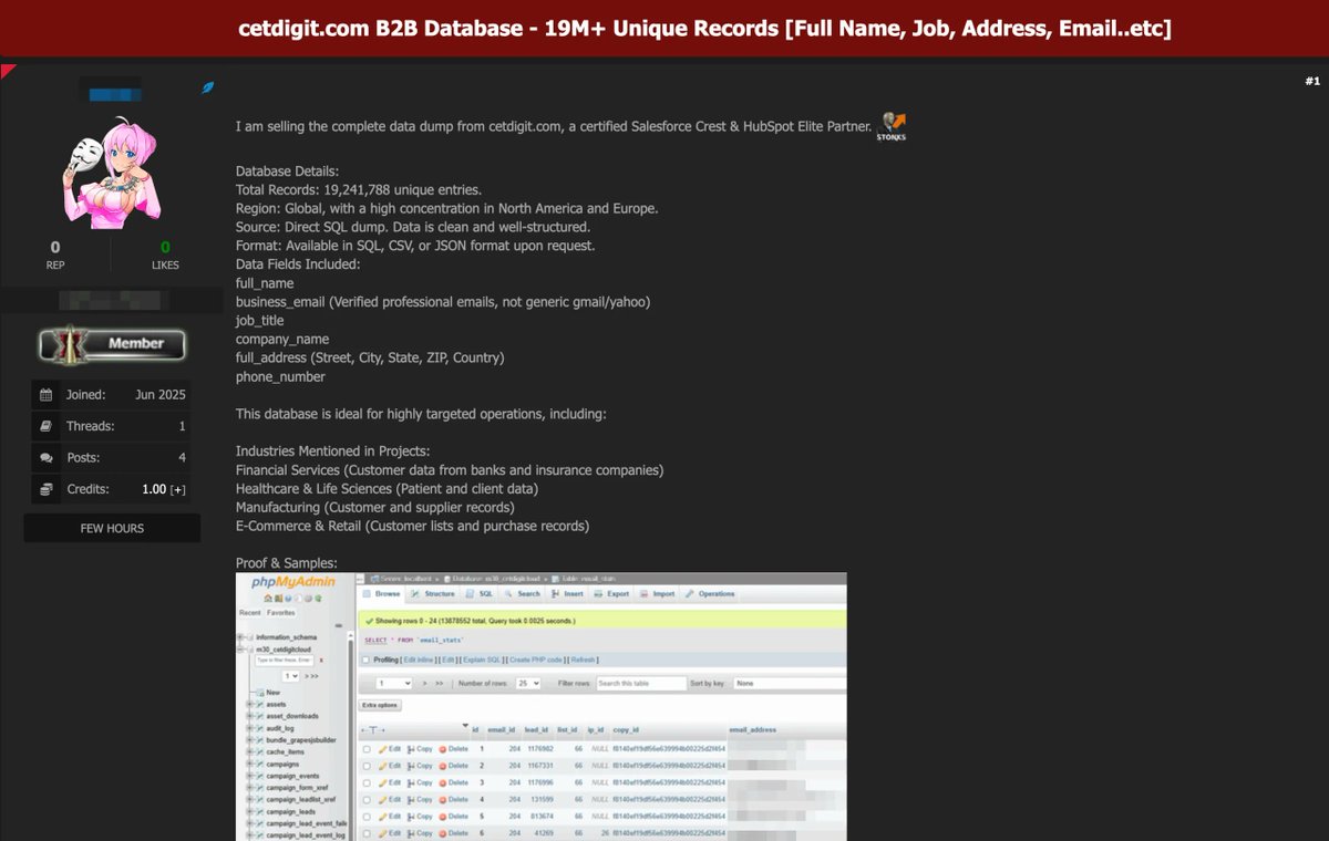 Major Data Breach Allegedly Hits Cetdigit, Exposing 19 Million B2B Records dailydarkweb.net/major-data-bre…