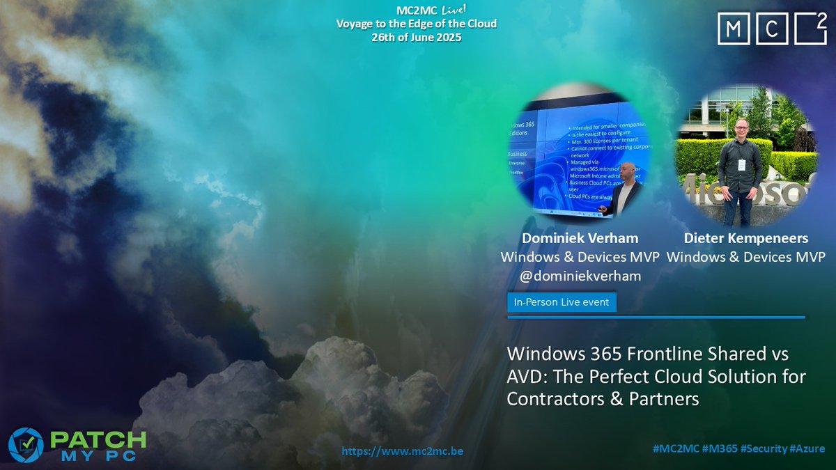 MC2MC (@mc2mcbe) on Twitter photo Weโre excited to welcome <a href="/dominiekverham/">Dominiek Verham</a> and Dieter Kempeneers as speakers at MC2MC Live: Voyage to the Edge of the Cloud!๐
๐
Thursday, June 26th
๐๏ธ tinyurl.com/5n7769en
#MC2MC #MC2MCLive #Community #M365 #Azure #Security Weโre excited to welcome <a href="/dominiekverham/">Dominiek Verham</a> and Dieter Kempeneers as speakers at MC2MC Live: Voyage to the Edge of the Cloud!๐
๐
Thursday, June 26th
๐๏ธ tinyurl.com/5n7769en
#MC2MC #MC2MCLive #Community #M365 #Azure #Security