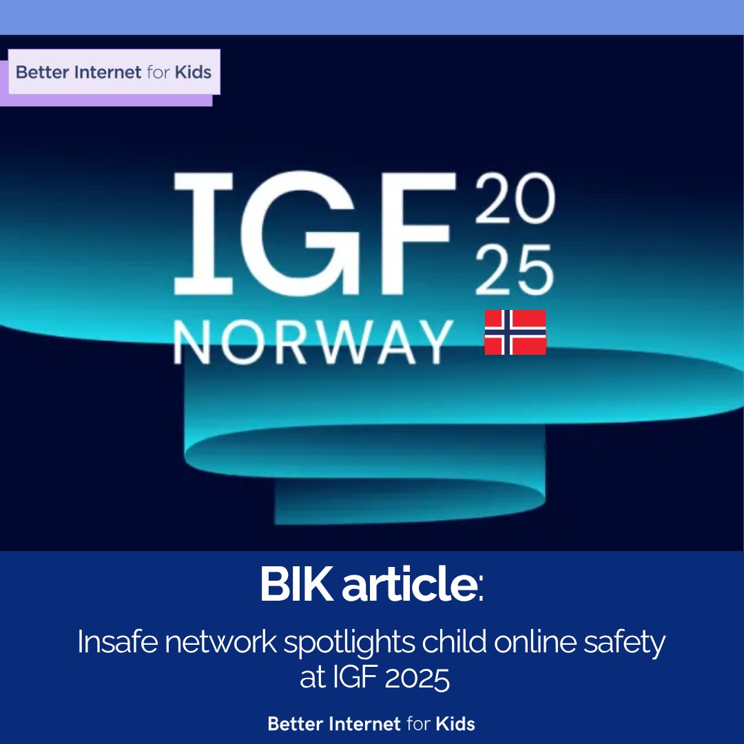 🇳🇴The Insafe network is at #IGF2025 in Norway, championing child online safety.

We're promoting the #BIK+ strategy, sharing tools for families, and tackling online child exploitation.

🧩 Read more: kont.ly/bcc1180f

#SaferInternetDay #ChildOnlineSafety