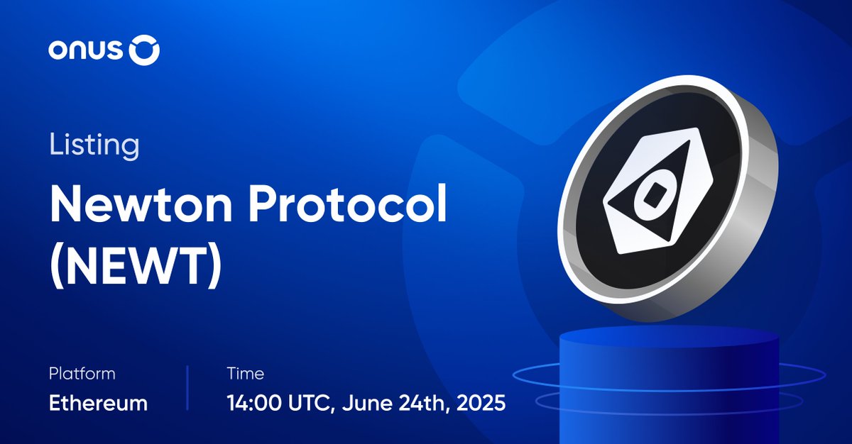 ONUSFinance's tweet image. 📱#NewListing: Newton Protocol (#NEWT)

Starting from 14:00 UTC on June 24, 2025, we will officially list Newton Protocol (#NEWT) on the ONUS application:

- Off-chain transactions: Send and receive $NEWT with other users in the ONUS network.
- Swap: Convert $VNDC or $USDT to…