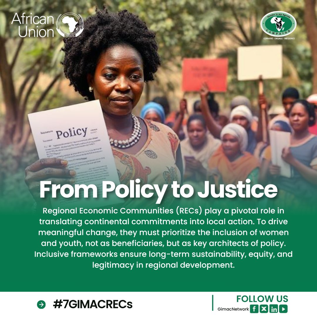Policies must move beyond paper. Women and youth are not just beneficiaries; they are agents of transformation. Let’s make justice visible at all levels.
#7GIMACRECs
#14GIMACYouth