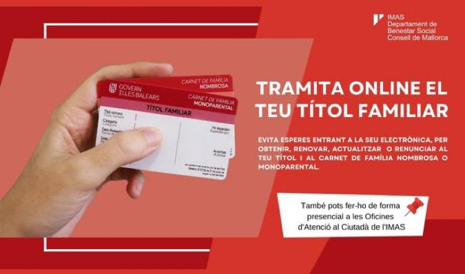📢 Vols actualitzar, renovar o demanar el títol de família nombrosa o monoparental?

🎯 No cal fer cues! Pots fer-ho fàcilment, qualsevol dia i a qualsevol hora, a través de la seu electrònica. 

Accedeix aquí ➡️ imasmallorca.net/ca/families-no…
