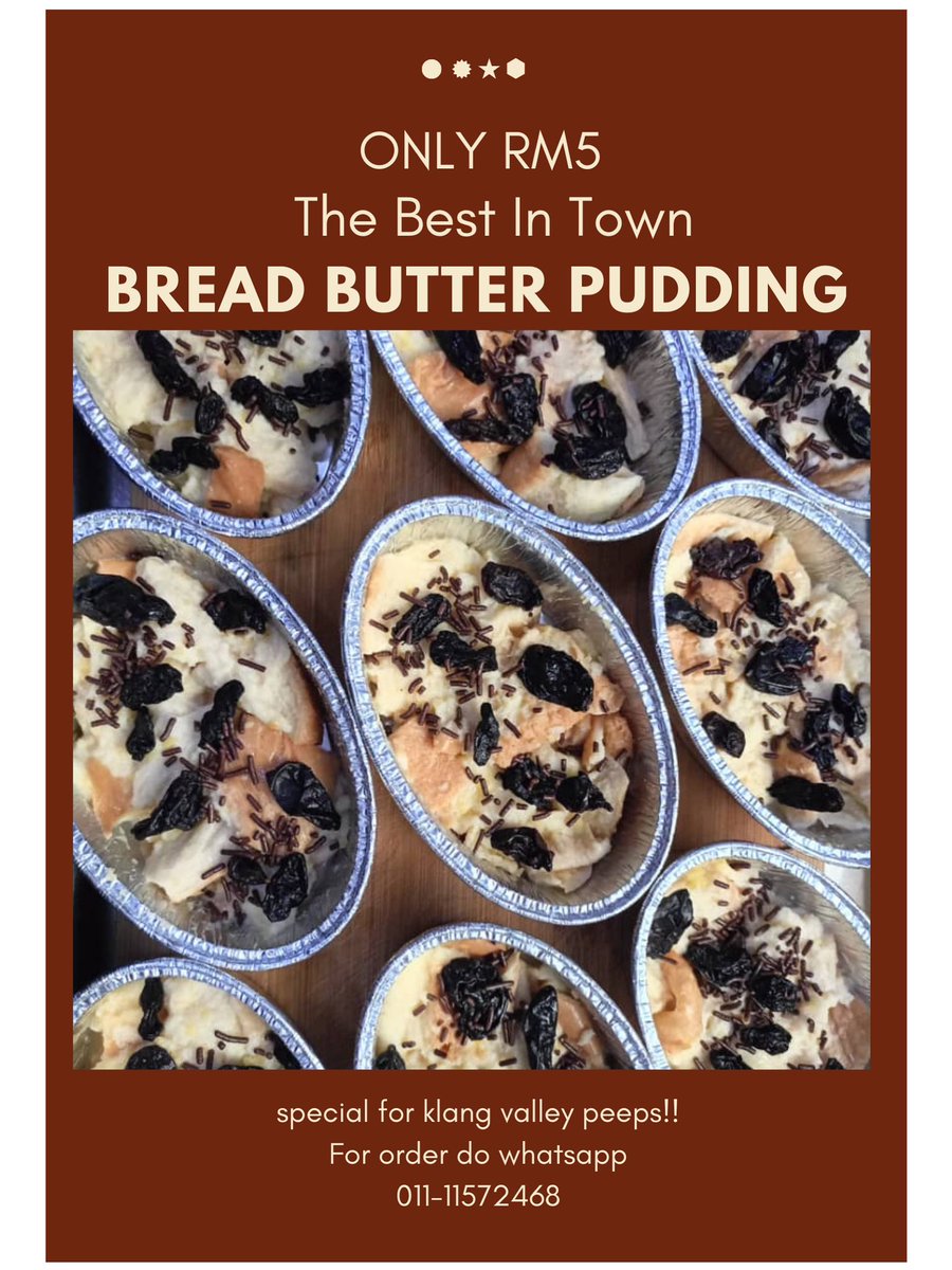 fathinahar_'s tweet photo. 10 pack left~

Saya open order bread butter pudding.
Only RM5 je. Ada warga klang valley?? Meh la order.
Whatsapp https://t.co/A8COJfbYQR

Selfipickup/lalamove/grab sahaja https://t.co/MqcR9N6eSd