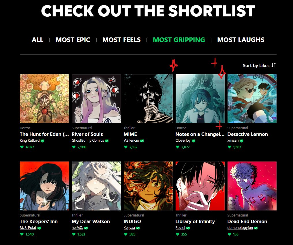 cloverloy's tweet photo. I've been crazy busy lately, but I can finally post about this.
My comic "Notes on a Changeling" made it on the shortlist of the Webtoon legends contest!

If you think Horror and Romance go well together, you might enjoy this one. https://t.co/eVqpauACJK