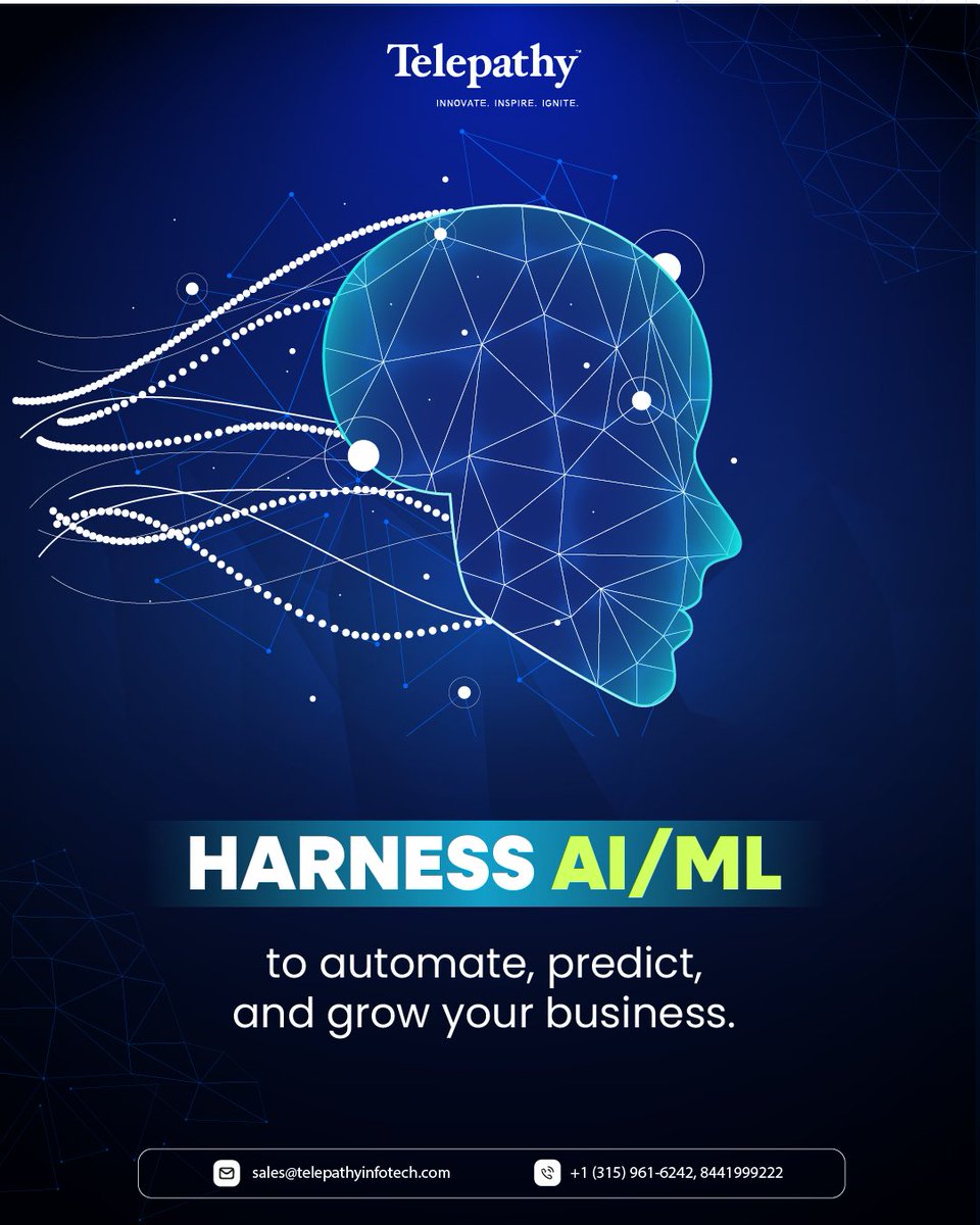 Telepathysocial's tweet image. Embrace the future of business growth. Use AI/ML to automate processes, predict outcomes, and optimize decision-making for maximum efficiency.
#AIinBusiness #MLTech #MachineLearning #SmartAutomation #PredictiveTech #B2BInnovation #AIforBusiness #TelepathyAI