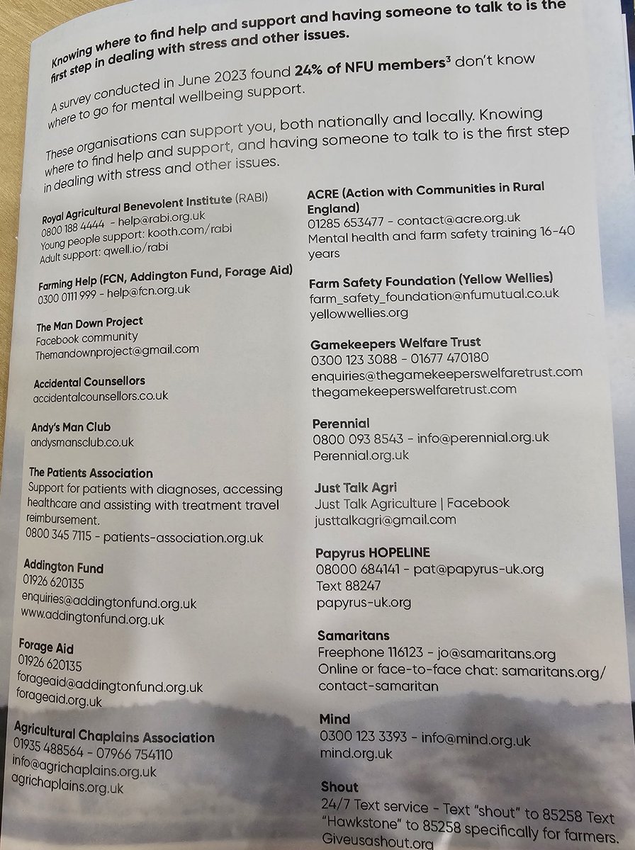 As we approach harvest, and longer days, and accidents happen in the simplest of jobs.
Take a moment to stay safe.
We lose too many people. One is too many. 
Small print sorry, but list of national assistance for any mental health issues. 
#Safety
#MentalHealthMatters