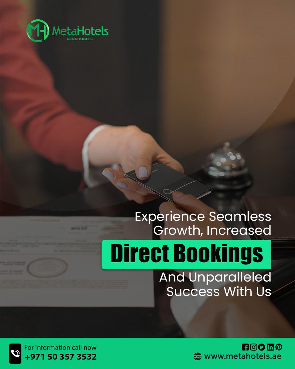 meta_hotels's tweet photo. Boost your hotel’s success with seamless growth and increased direct bookings.

For services, Contact Us: +971503573532
Visit: https://t.co/Z3ov5B70Aq

#MetaHotels #DirectBookings #HotelSuccess #RevenueGrowth #BookingEngine #HotelMarketing #HospitalitySolutions #SmartHotelTools https://t.co/23W7KFpW1x
