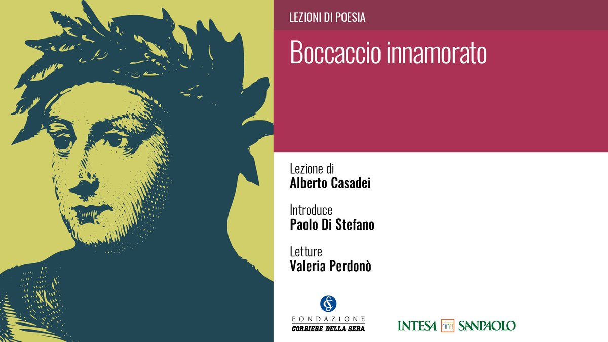 Martedì 1° luglio, alle ore 18, in Sala Buzzati, Alberto Casadei, ordinario di Letteratura italiana all’<a href="/Unipisa/">Università di Pisa</a>, terrà una lezione su #Boccaccio. 
Introduce Paolo Di Stefano. Letture <a href="/vPerdono/">Valeria Perdonò</a>.
Prenotati qui: fondazionecorriere.corriere.it/iniziative/lez…
