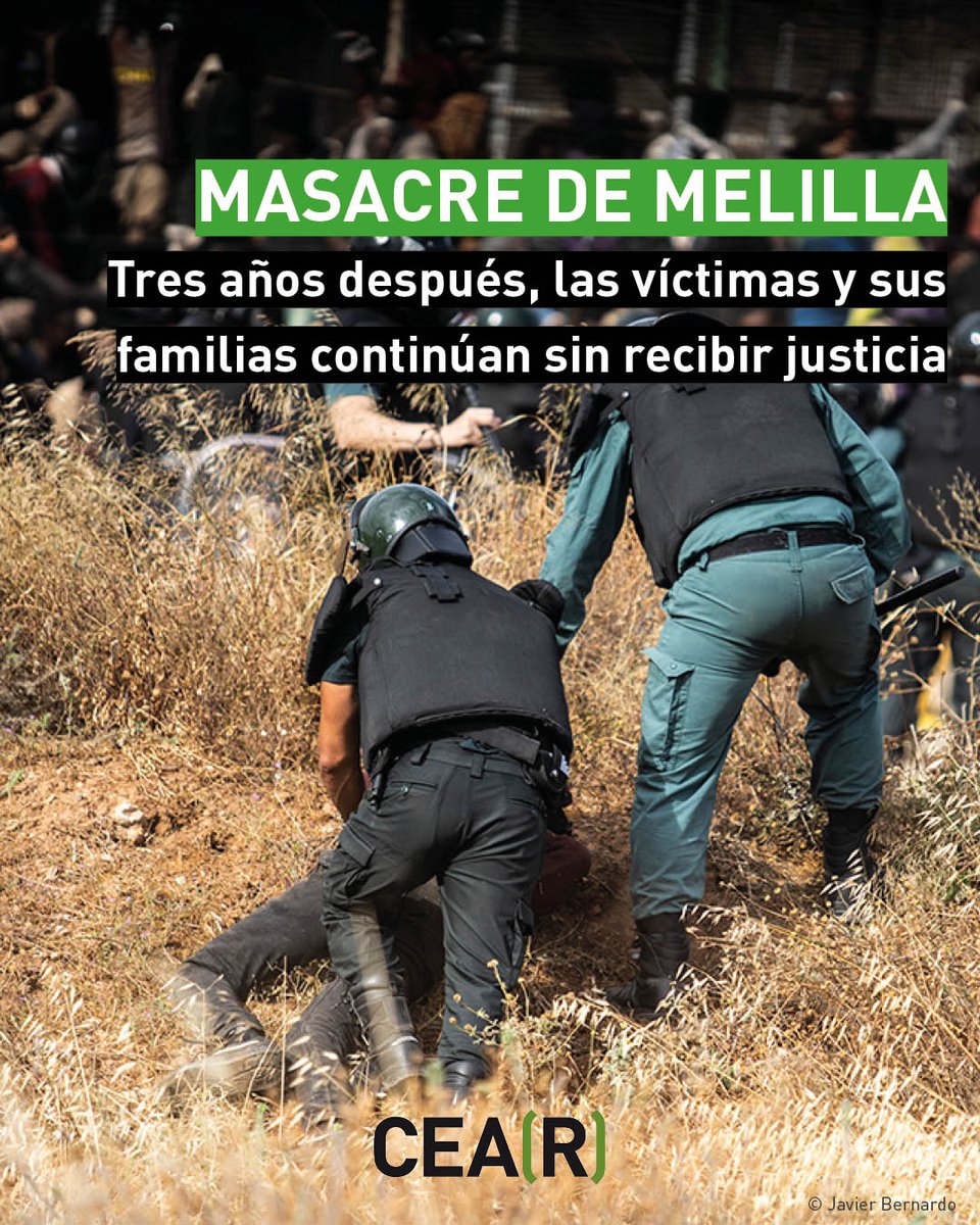 💔 Se cumplen 3 años de la masacre de Melilla, una flagrante violación de derechos humanos de la que aún se desconoce el número total de personas muertas y desaparecidas.

📢 Hoy, volvemos a reclamar verdad, justicia y reparación para las víctimas y sus familias.