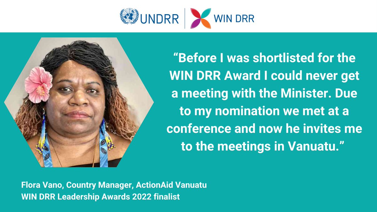 UNDRR_AsiaPac's tweet photo. ⌛️ Two more days… 
Join Flora Vano from #Vanuatu and 4 cohorts of #WINDRR Leadership Awards finalists! 
Nominations are still open for the Women’s International Network for #DRR Awards 2025. Submit your nomination today 👉🏾 https://t.co/FMfHYLTkB1

Celebrating excellence in #DRR! https://t.co/jwfNCLabXN