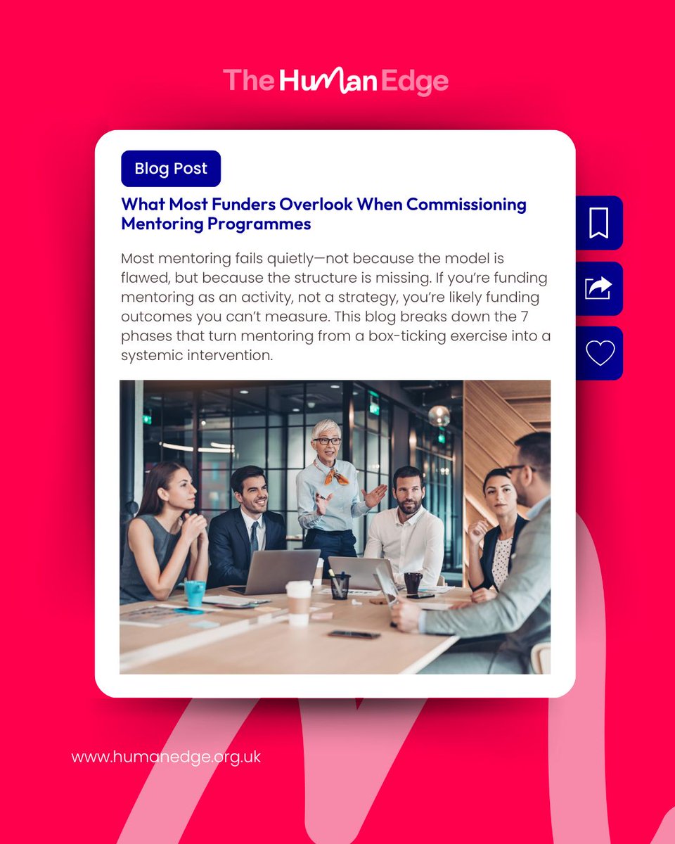 Most mentoring doesn’t fail loudly — it fades. Because it was never designed to succeed.
#Mentoring isn’t a feel-good add-on. It’s a strategic intervention.
If you’re a funder or ESO writing an RFP, read this first 👇
buff.ly/0EtYUBr

#Funding #SocialImpact #SystemsChange