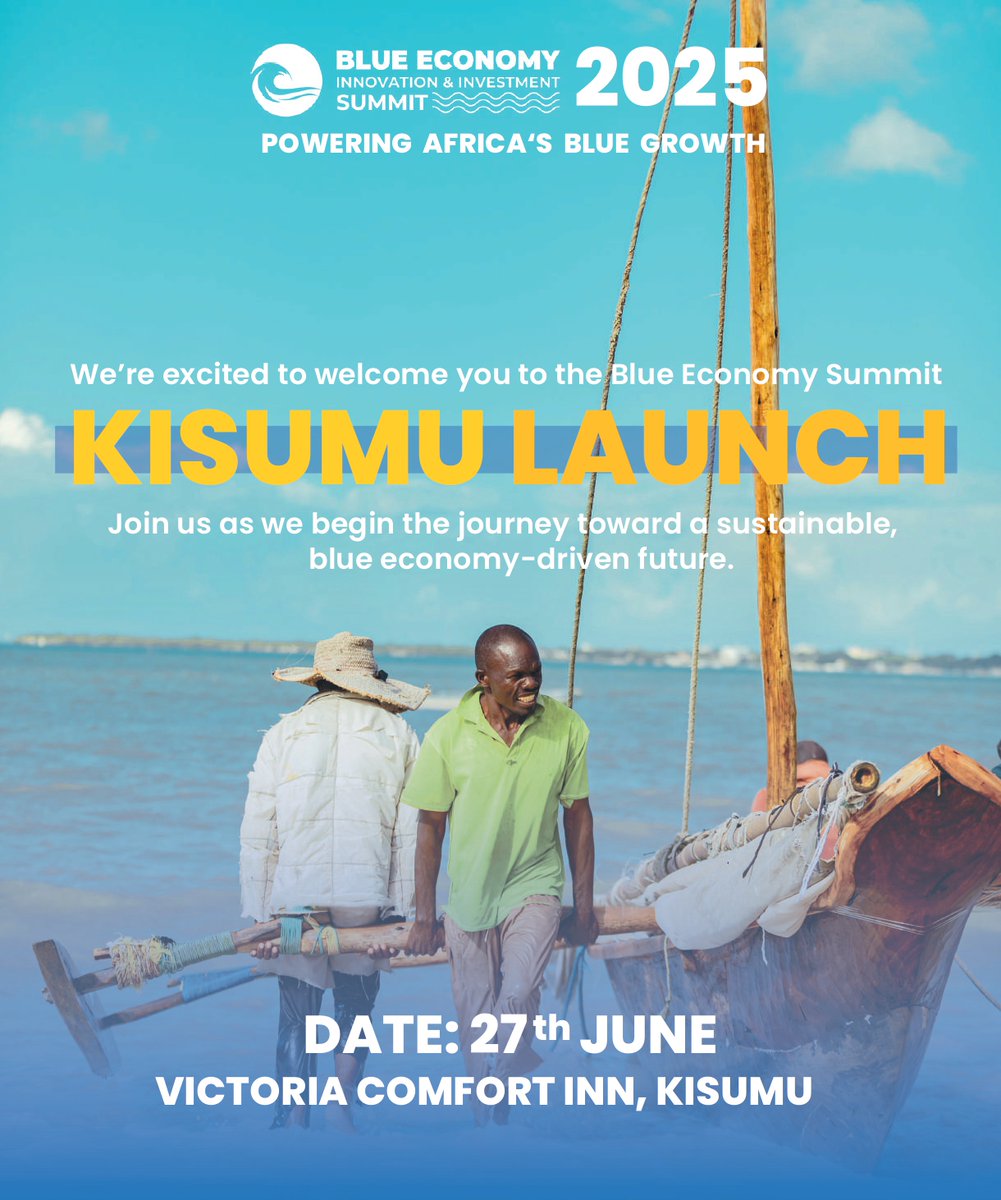 We’re excited to announce that for the first time, #Kisumu will play host to the Media Launch of the Blue Economy Innovation &amp; Investment Summit 2025.

Happening this Friday 27th June at Victoria Comfort Inn, Kisumu

The Kisumu pre-summit event will bring together Lake region