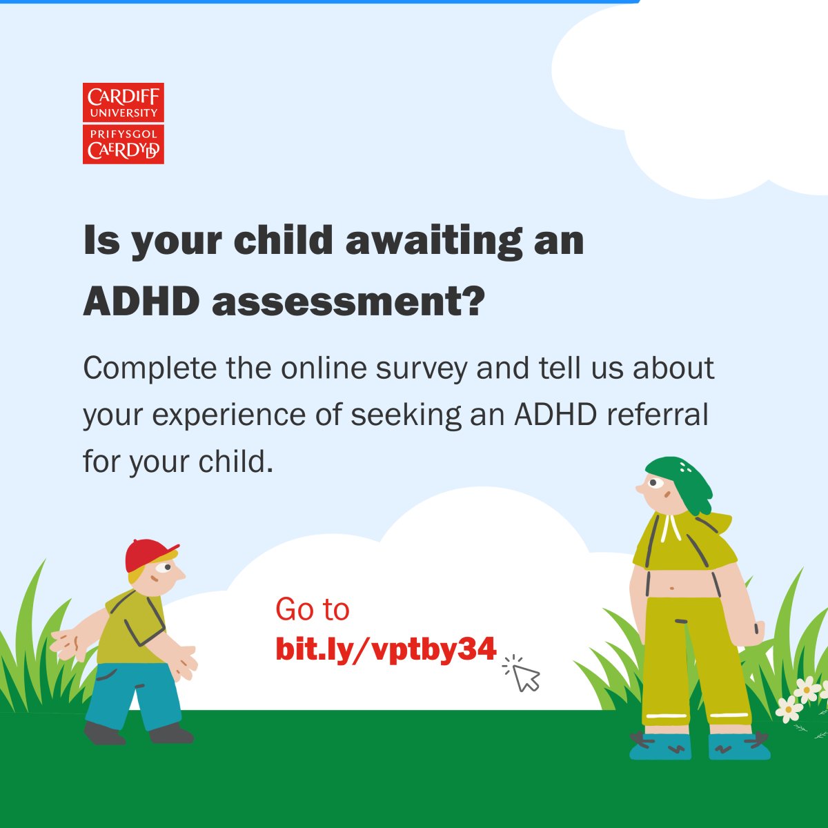 National Centre for Mental Health (NCMH) (@ncmh_wales) on Twitter photo 🌟 Parents and carers with a child who's awaiting an ADHD referral 🌟
Complete this 15-minute survey about your experiences and be entered into a prize draw: bit.ly/vptby34
📩 For more information, contact: aghas10@cardiff.ac.uk 🌟 Parents and carers with a child who's awaiting an ADHD referral 🌟
Complete this 15-minute survey about your experiences and be entered into a prize draw: bit.ly/vptby34
📩 For more information, contact: aghas10@cardiff.ac.uk