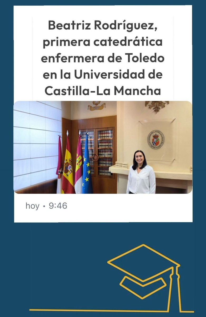 ‼️🎓 Beatriz Rodríguez, primera catedrática en Enfermería en Talavera de la Reina (Toledo). Un orgullo!! 👏
<a href="/Beatriznursing/">Beatriz Rodríguez</a> <a href="/uclm_es/">Universidad de Castilla-La Mancha</a>
🔗diarioenfermero.es/beatriz-rodrig…