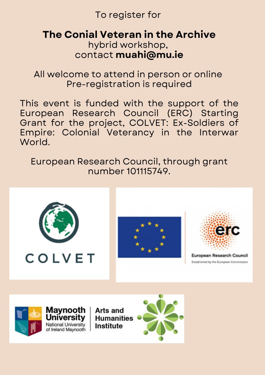 Dónal Hassett (@donalhassett1) on Twitter photo A reminder of tomorrow's hybrid workshop on 'The Colonial Veteran in the Archive' as part of the <a href="/ERC_Research/">European Research Council (ERC)</a> funded <a href="/ColonialVetsERC/">COLVET- Colonial Veterans ERC Project</a>. All welcome- registration necessary. We will discuss contexts as diverse as India, Eritrea, West, East and Southern Africa, colonial Carribean. A reminder of tomorrow's hybrid workshop on 'The Colonial Veteran in the Archive' as part of the <a href="/ERC_Research/">European Research Council (ERC)</a> funded <a href="/ColonialVetsERC/">COLVET- Colonial Veterans ERC Project</a>. All welcome- registration necessary. We will discuss contexts as diverse as India, Eritrea, West, East and Southern Africa, colonial Carribean.
