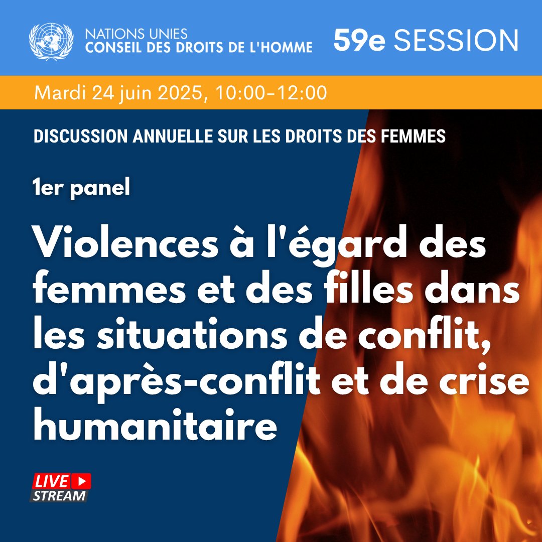 UN Human Rights Council (@un_hrc) on Twitter photo 🔴 Discussion sur les droits des femmes avec :
- <a href="/volker_turk/">Volker Türk</a> d'<a href="/UNHumanRights/">UN Human Rights</a>
- Pramila Patten d'<a href="/endrapeinwar/">UN Against Sexual Violence in Conflict</a>
- Grace Achan d'<a href="/WomenAdvocacyNU/">Women's Advocacy Network Uganda</a>
- Nahla Haidar de <a href="/CedawUn/">United Nations CEDAW</a>
- Clara Sandoval de <a href="/glsurvivorsfund/">Global Survivors Fund</a>
Webcast #HRC59 ➔webtv.un.org/en/asset/k11/k… 🔴 Discussion sur les droits des femmes avec :
- <a href="/volker_turk/">Volker Türk</a> d'<a href="/UNHumanRights/">UN Human Rights</a>
- Pramila Patten d'<a href="/endrapeinwar/">UN Against Sexual Violence in Conflict</a>
- Grace Achan d'<a href="/WomenAdvocacyNU/">Women's Advocacy Network Uganda</a>
- Nahla Haidar de <a href="/CedawUn/">United Nations CEDAW</a>
- Clara Sandoval de <a href="/glsurvivorsfund/">Global Survivors Fund</a>
Webcast #HRC59 ➔webtv.un.org/en/asset/k11/k…