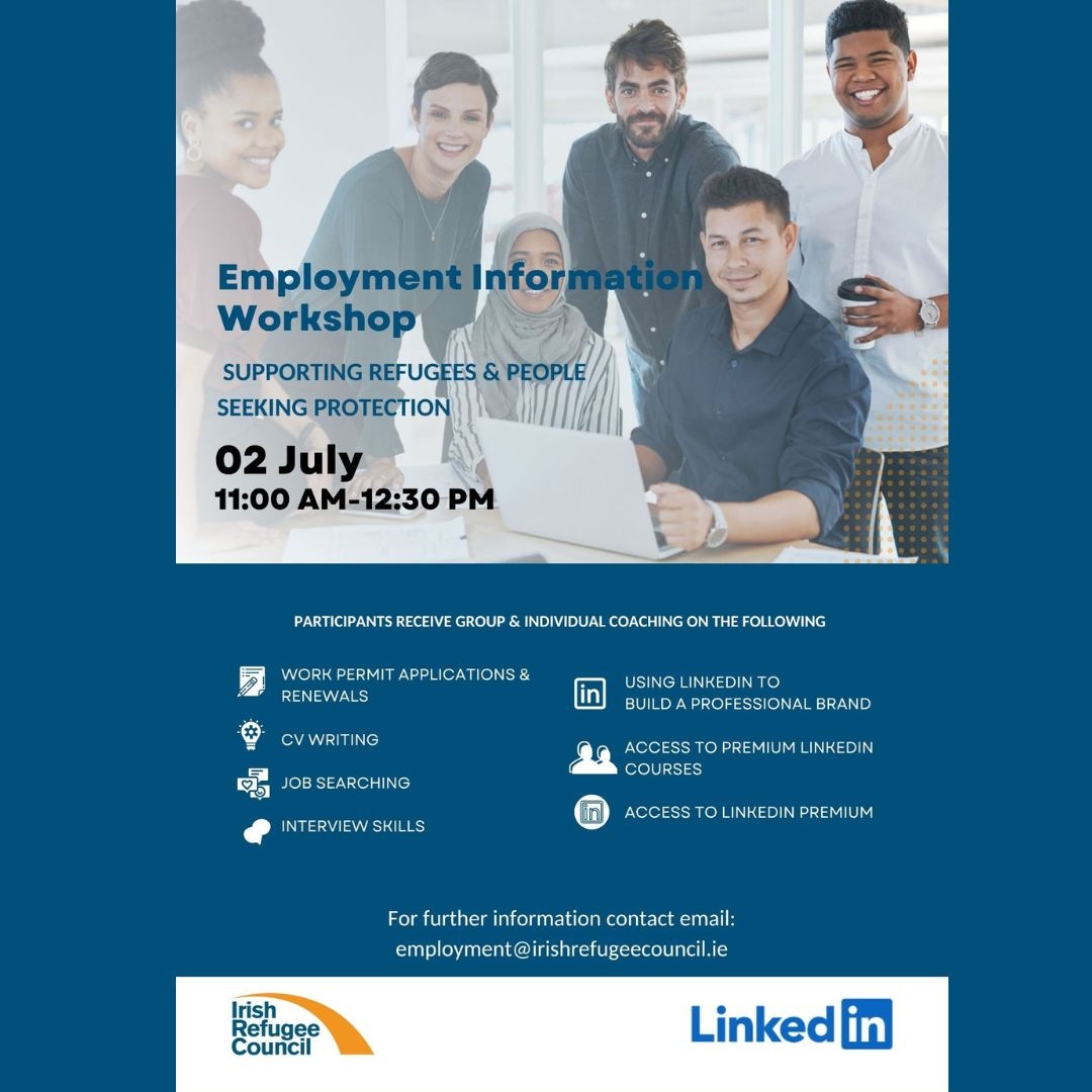 Are you a refugee, have you applied for international protection and looking to expand your job opportunities in Ireland?

📌Join us at our Employment #online information session 🗓️Wed, 2 July, ⏰11am-12:30pm!

📎 Register : lght.ly/68joc0e

🙏 SHARE