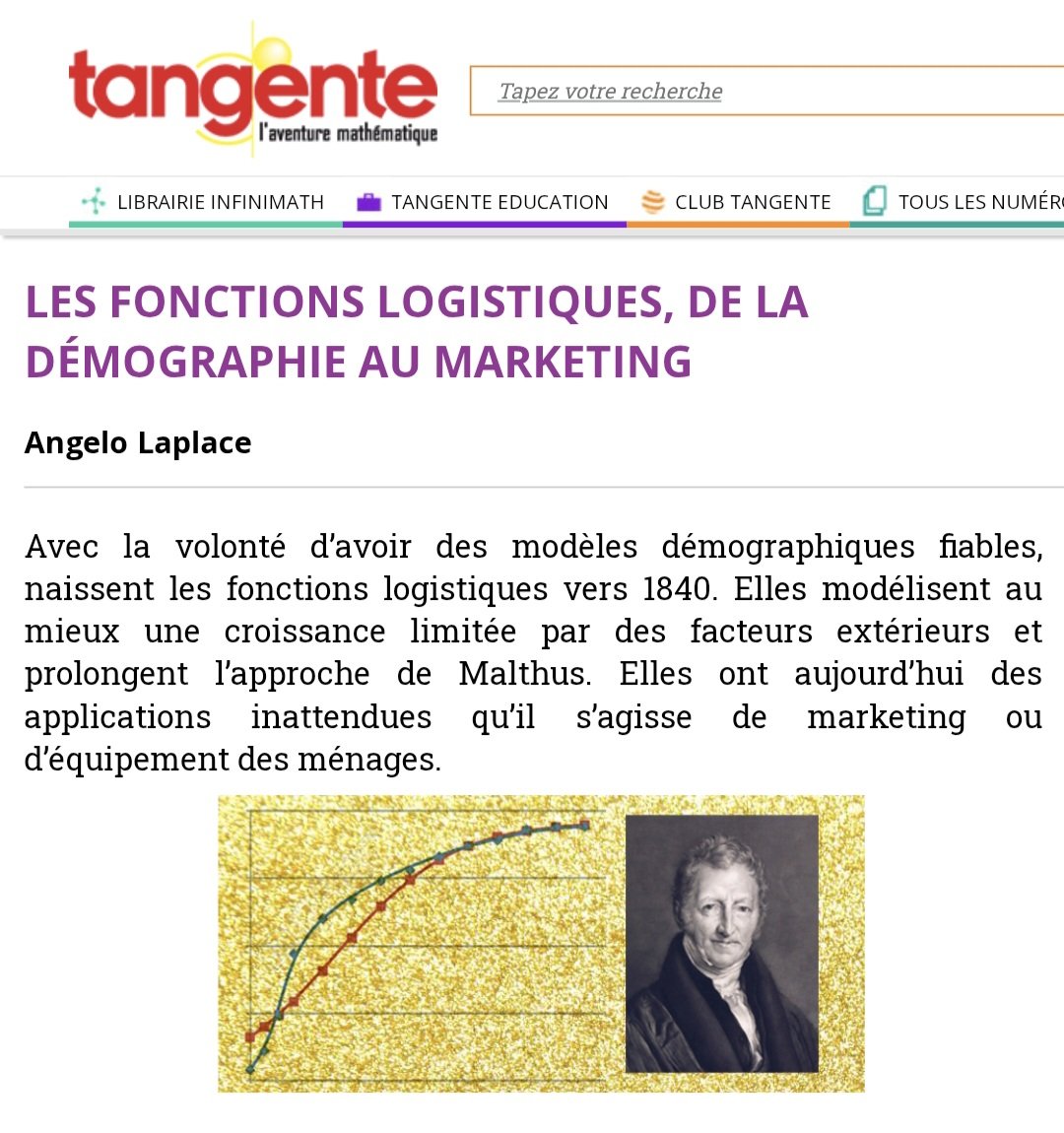 laplace_angelo's tweet photo. Avec mon nouvel article qui paraît dans le numéro 224 de la revue Tangente. Il présente l'usage des fonctions logistiques en lien avec les modèles démographiques.
Et quelques applications inattendues.
@ClubTangente
#profdemaths #lycée https://t.co/UifJ8TAO2u