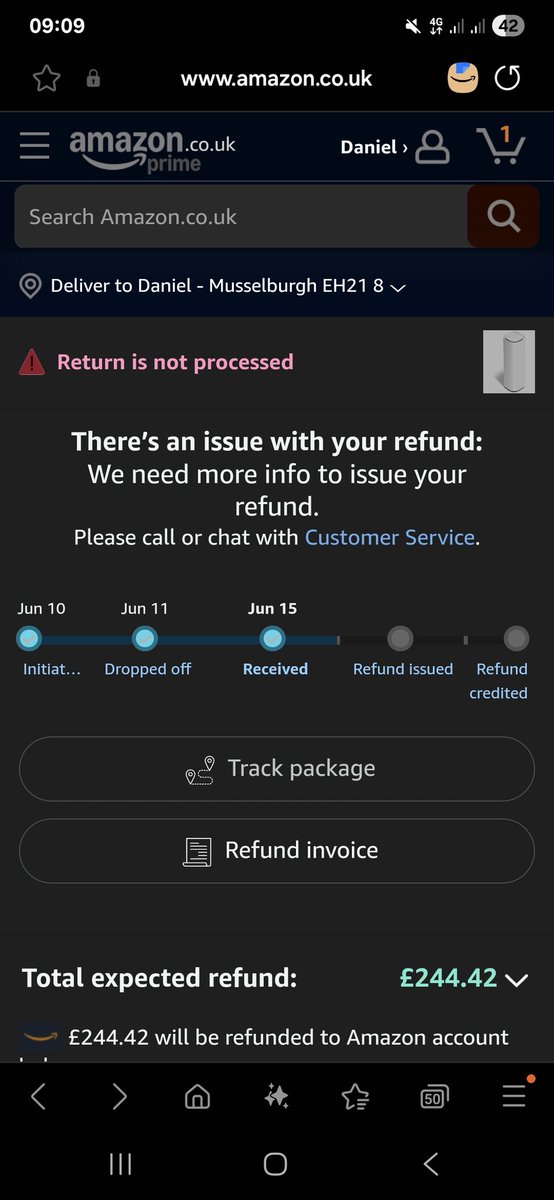 DanielW13718325's tweet photo. @AmazonUK what joke amazon are, purchased a router that came without a ac adapter to power it, returned it, was due to get refund 25 June, then this. Contacted customer service with no help at all, said wait till 12th July. https://t.co/xCfxZ1yFZi