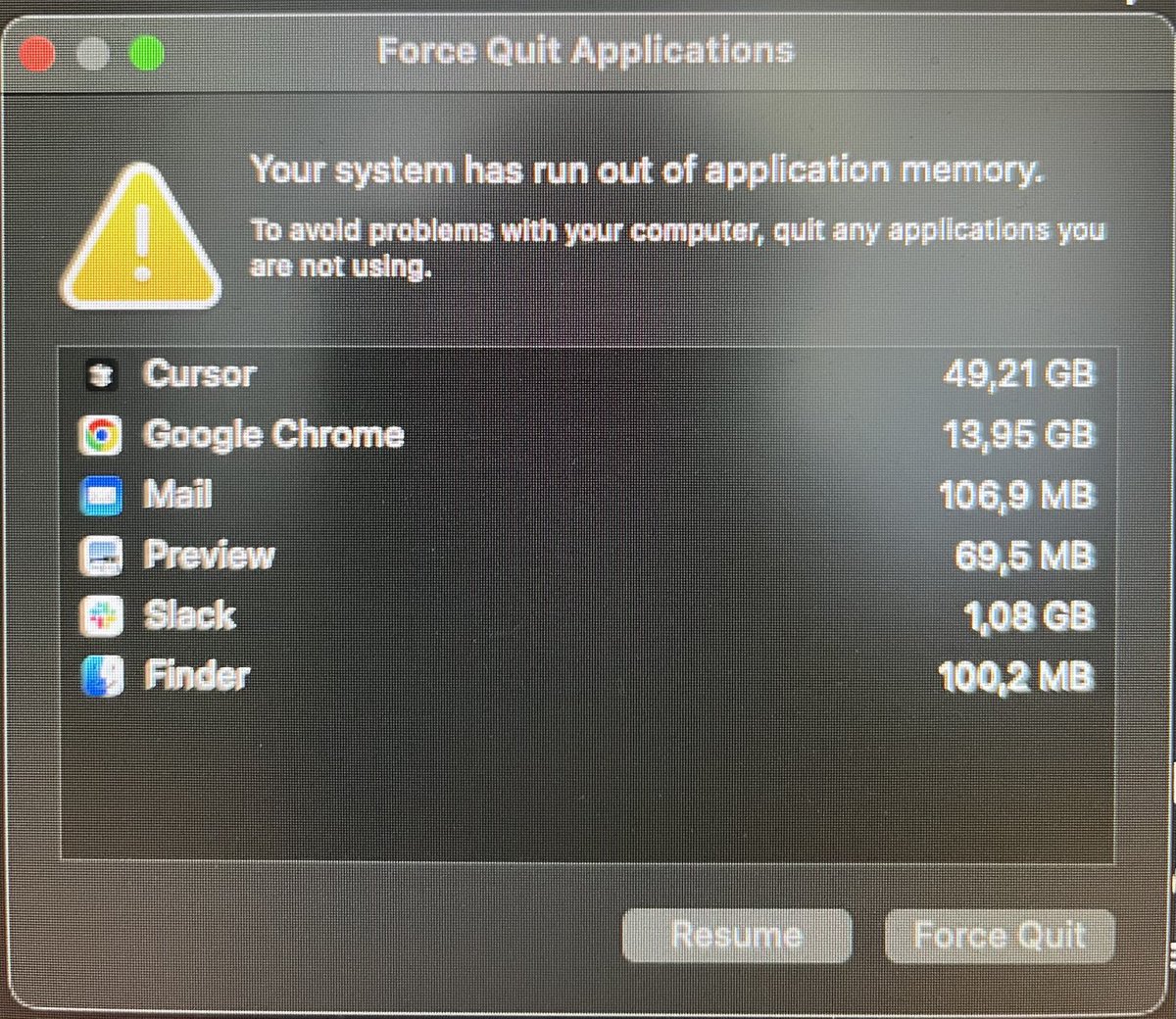drmsdmrts's tweet image. Cursor using 49 GB of RAM is totally normal. It’s not coding, it’s crafting universes. Probably mining Ethereum in the background too. 🔥💻😁 #cursor #macOS