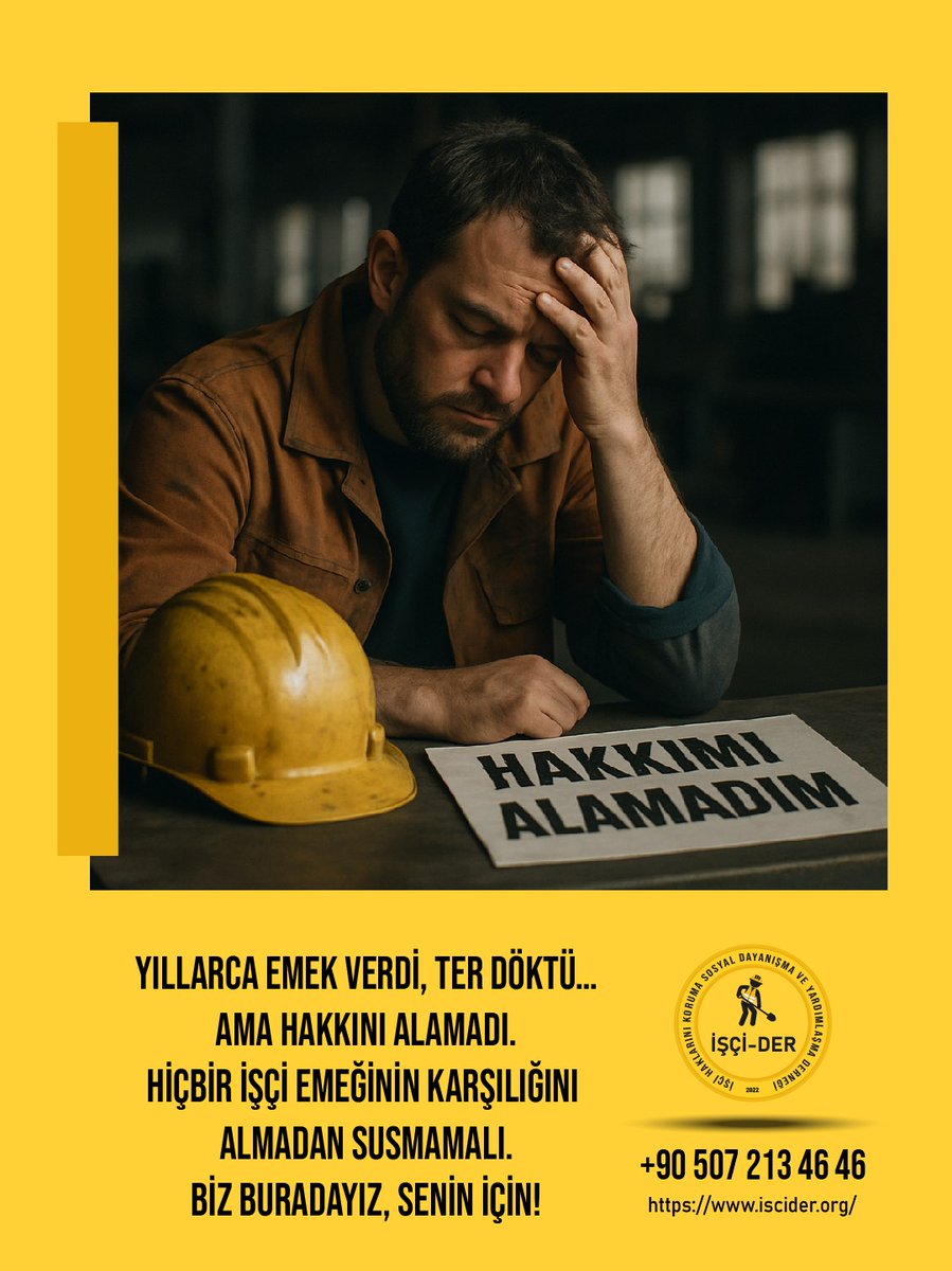 Yıllarca emek verdi,ter döktü,ama hakkını alamadı.
Hiçbir işçi emeğinin karşılığını almadan susmamalı. Biz buradayız, senin için!

#İşçiHakları
#EmekEnYüceDeğer
#Hakkımıİstiyorum
#MobbingMağduru
#TazminatHakkı
#İşçiDayanışması
#Adaletİçin
#İşçininYanındayız
#Taseronlar