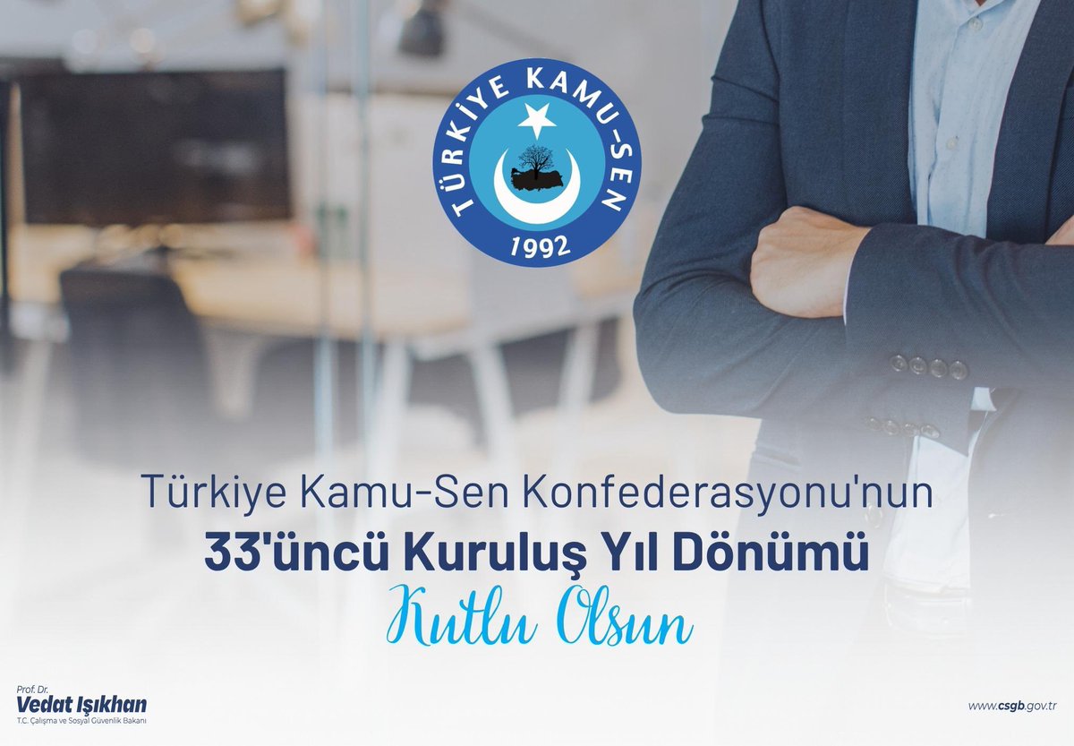Prof. Dr. Vedat Işıkhan (@isikhanvedat) on Twitter photo Kamu çalışanlarımızın haklarının geliştirilmesi için mücadele eden, ülkemizin kalkınmasına destek veren Türkiye Kamu-Sen Konfederasyonu'nun 33’üncü kuruluş yıl dönümünü kutluyor, Genel Başkan Sayın <a href="/OnderKahveci/">Önder Kahveci</a> ve <a href="/Kamu_Sen/">Türkiye Kamu-Sen</a> ailesine sendikal çalışmalarında muvaffakiyetler Kamu çalışanlarımızın haklarının geliştirilmesi için mücadele eden, ülkemizin kalkınmasına destek veren Türkiye Kamu-Sen Konfederasyonu'nun 33’üncü kuruluş yıl dönümünü kutluyor, Genel Başkan Sayın <a href="/OnderKahveci/">Önder Kahveci</a> ve <a href="/Kamu_Sen/">Türkiye Kamu-Sen</a> ailesine sendikal çalışmalarında muvaffakiyetler
