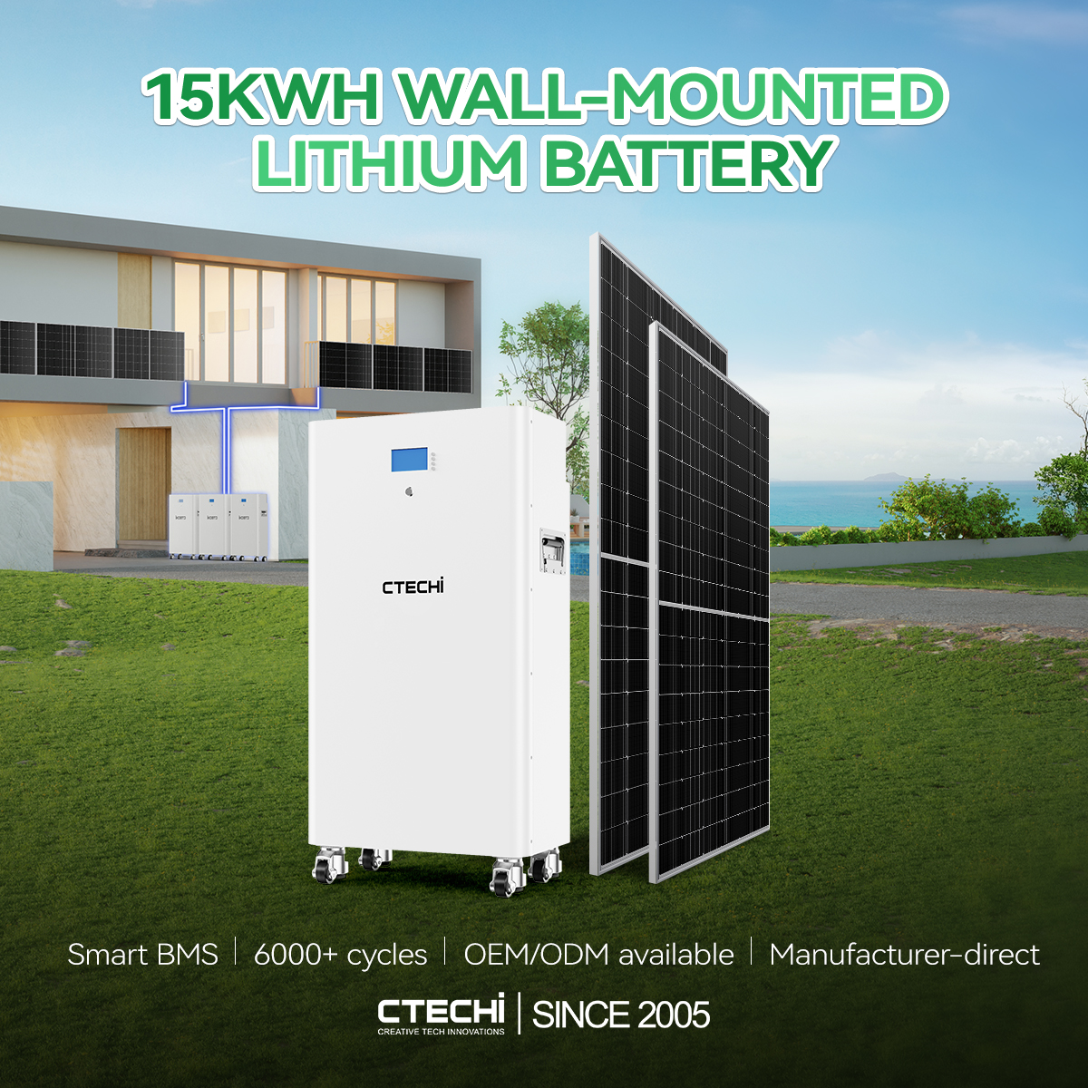 CtechiGroup's tweet photo. 🏡 Stay powered even when the grid goes down!
CTECHi’s 15kWh Wall-Mounted LiFePO4 Battery is ideal for solar and backup energy needs.

🔋 Smart BMS
🔋 6000+ cycles
🔋 OEM/ODM available
🔋 Manufacturer-direct

#CTECHi #HomeBattery #SolarPower #LiFePO4 #CleanEnergy #EnergyStorage https://t.co/s8OKZh5qPS