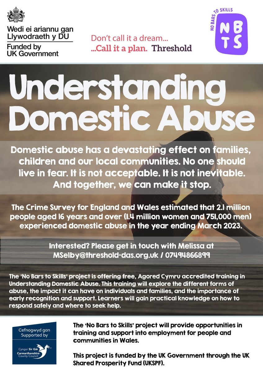 Threshold DAS (@thresholddas) on Twitter photo No one should live in fear. Learn how to recognise the signs, respond safely, and support those affected. Free training is available now.
See below for more๐๐ผ
<a href="/mhclg/">Ministry of Housing, Communities & Local Gov</a> <a href="/WalesOffice/">Wales Office</a> <a href="/CarmsCouncil/">Cyngor Sir Gรขr</a> #UKSPF #CyngorSirGar #CarmsCouncil #Carmarthenshire No one should live in fear. Learn how to recognise the signs, respond safely, and support those affected. Free training is available now.
See below for more๐๐ผ
<a href="/mhclg/">Ministry of Housing, Communities & Local Gov</a> <a href="/WalesOffice/">Wales Office</a> <a href="/CarmsCouncil/">Cyngor Sir Gรขr</a> #UKSPF #CyngorSirGar #CarmsCouncil #Carmarthenshire
