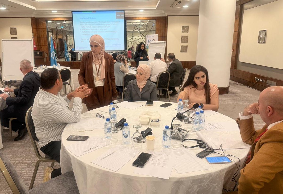 #HappeningNow 
A vital workshop is underway,focused on monitoring agrifood systems for sustainability &amp; transformation.

Experts are collaborating to fine-tune indicators for Jordan's National Food Security Strategy 2021-2030,leveraging the FSMIS &amp; global food systems frameworks.