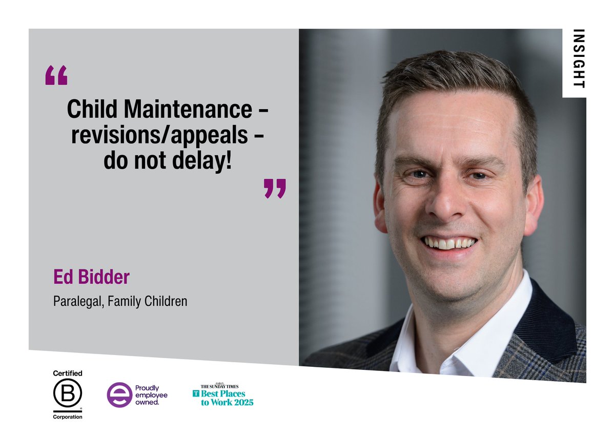 There is a process to seek a revision of or to appeal CMS decisions if as a person with care (PWC) or a non-resident parent (NRP) you feel that an error has been made. 

Ed Bidder, paralegal in our Family Children team, explains 👇

stephens-scown.co.uk/family/childre…

#FamilyLaw
