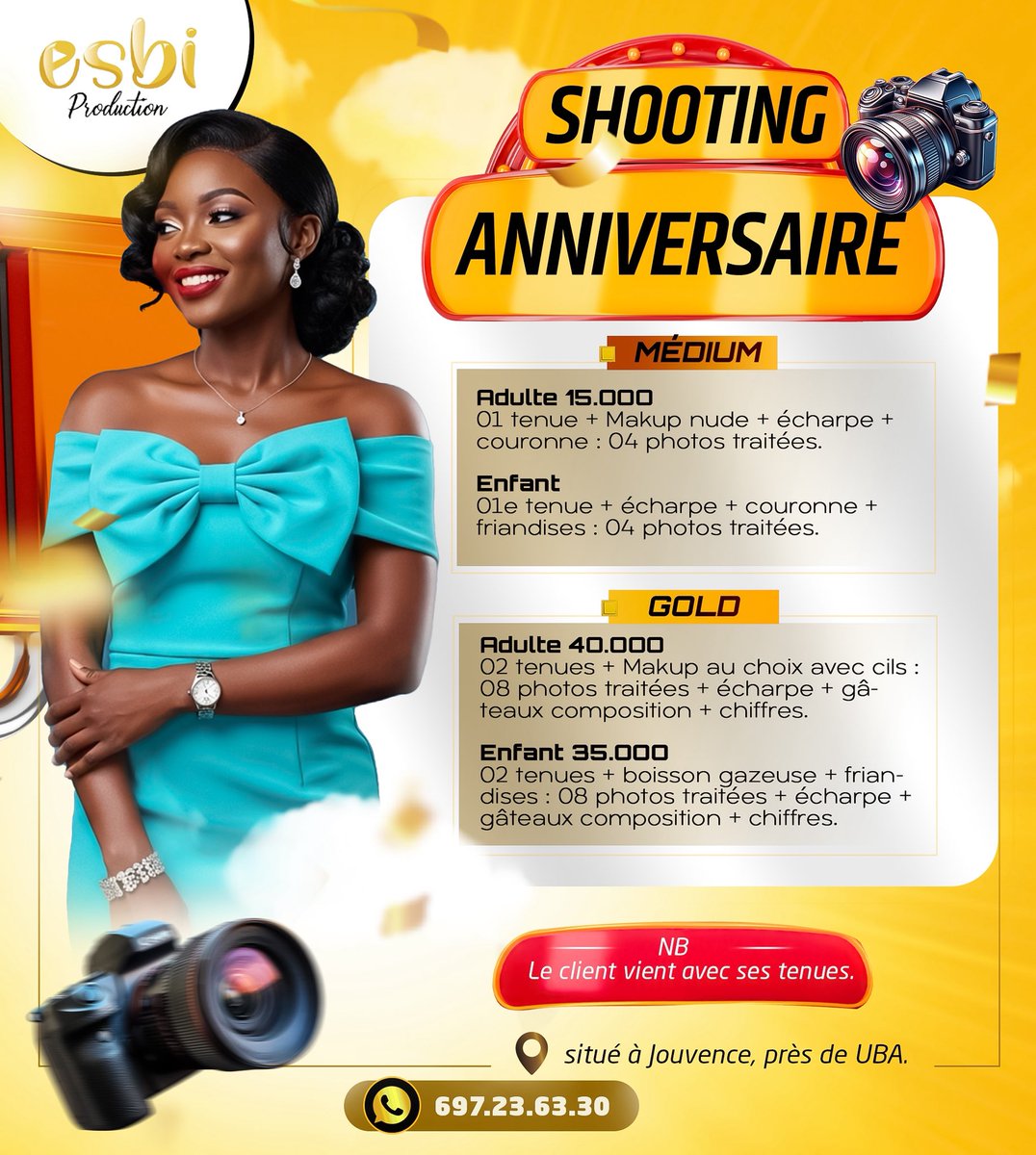 Esbi_Studio's tweet photo. 697.23.63.30
Nous sommes situés à #Yaounde, près de #UBA, au quartier #Jouvence.
#esbistudio #esbiproduction #EsbiMedia #shootingpro #imagepro #imagedemarque #entrepreneur #yaoundé_jouvence https://t.co/MAED6XpyBn