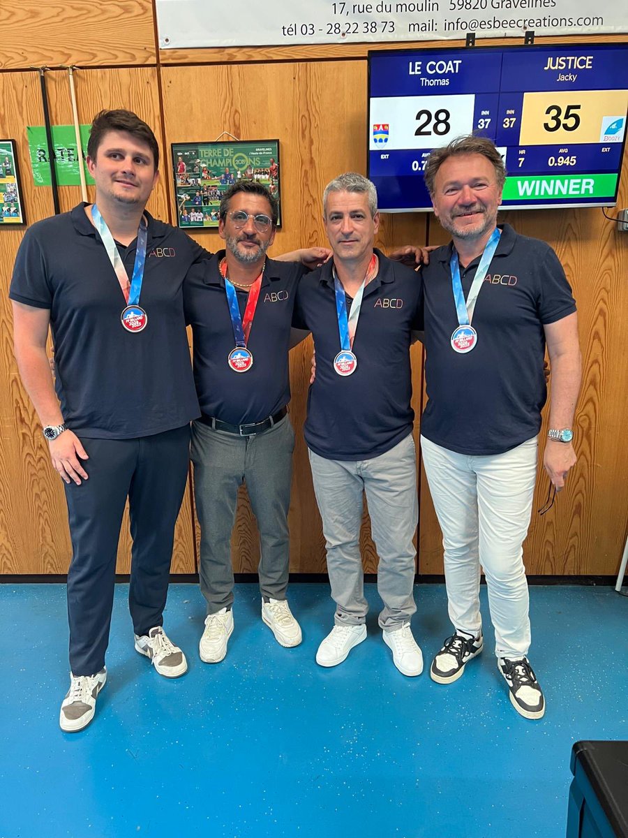 Khalid Ait-omar (@khalidaitomar) on Twitter photo Félicitations à nos athlètes du club de Billard de Courbevoie 🎱
VICE CHAMPION DE FRANCE 🇫🇷
3 bandes par équipes 💫
Le travail paie toujours 💪
Très heureux d’accompagner le développement de ce beau sport à Courbevoie.
#Courbevoie Ville Sportive
<a href="/jakossowski/">Jacques Kossowski</a> Félicitations à nos athlètes du club de Billard de Courbevoie 🎱
VICE CHAMPION DE FRANCE 🇫🇷
3 bandes par équipes 💫
Le travail paie toujours 💪
Très heureux d’accompagner le développement de ce beau sport à Courbevoie.
#Courbevoie Ville Sportive
<a href="/jakossowski/">Jacques Kossowski</a>