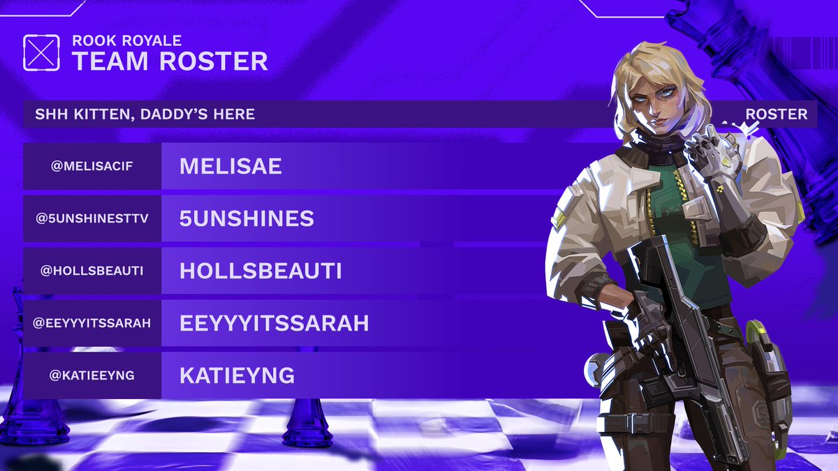 Now we start our player announcements!

Welcoming our first team to #RookRoyale....

Shh Kitten, Daddy's Here 🤭🤭