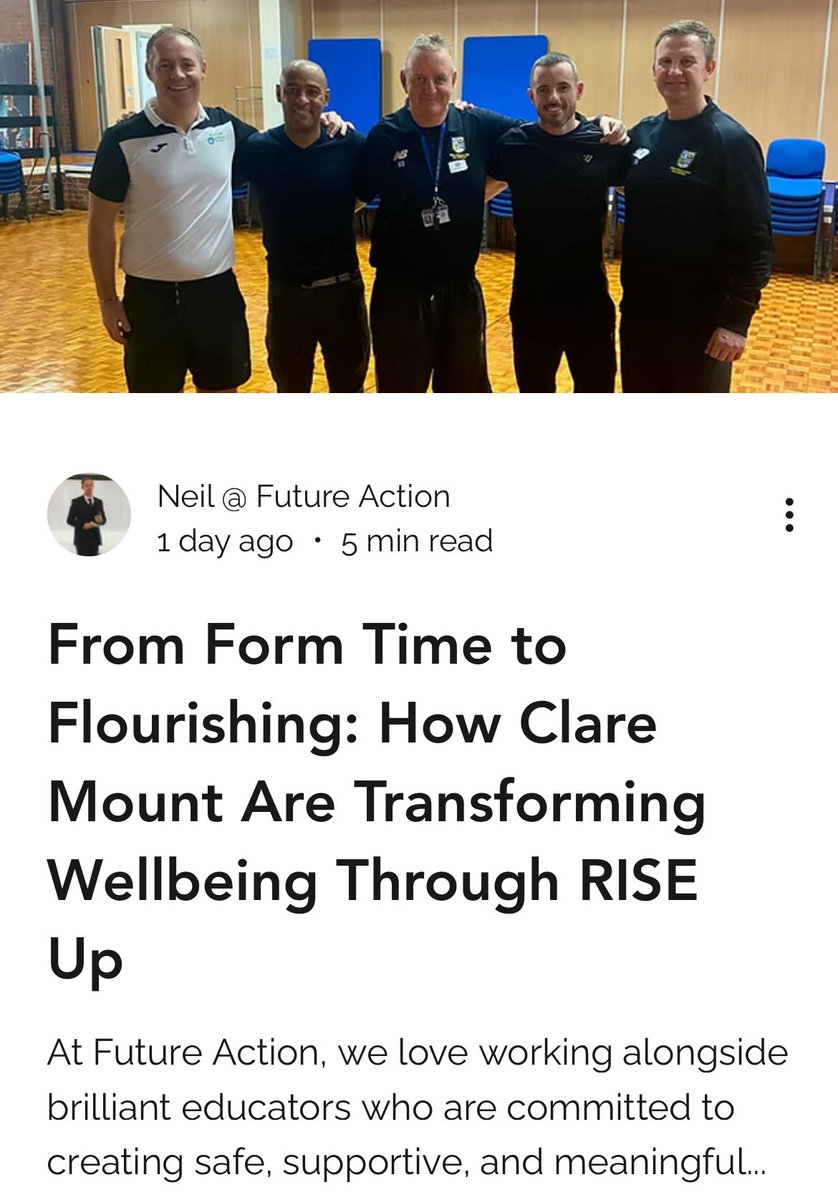 Neil Moggan - Future Action (@neilfutureact) on Twitter photo From Form Time to Flourishing: How Clare Mount Are Transforming Wellbeing Through RISE Up📍
This one’s especially for special school educators passionate about supporting the whole child.
At <a href="/ClareMountSSC/">Clare Mount Specialist Sports College</a>, staff have embraced the RISE Up approach to reimagine what form time can From Form Time to Flourishing: How Clare Mount Are Transforming Wellbeing Through RISE Up📍
This one’s especially for special school educators passionate about supporting the whole child.
At <a href="/ClareMountSSC/">Clare Mount Specialist Sports College</a>, staff have embraced the RISE Up approach to reimagine what form time can