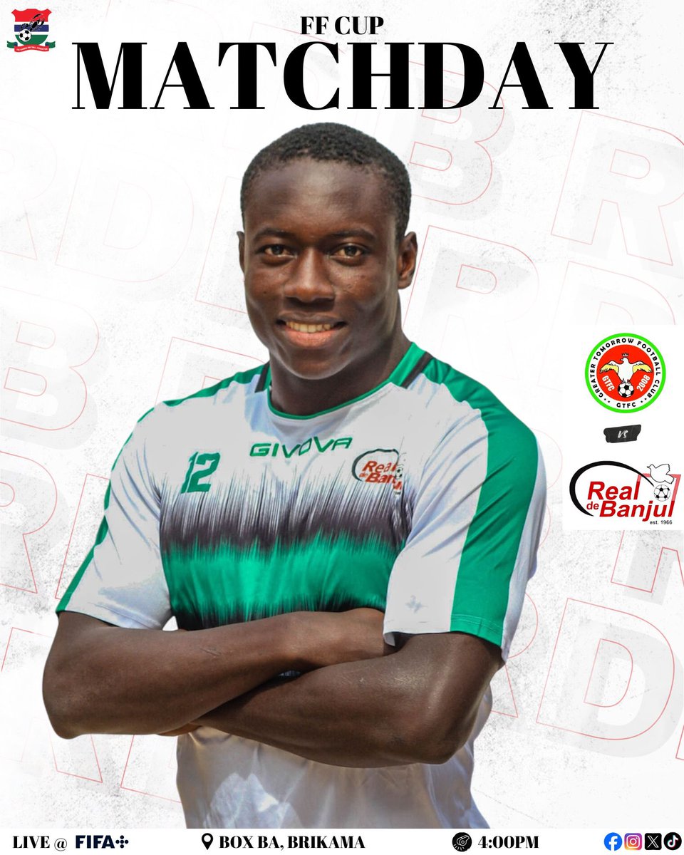 RealDeBanjulFC's tweet photo. MATCHDAY: FF Cup semi-final against Greater Tomorrow FC at the Boxbar, Brikama #COYW π€πͺπ½!
See y'all Whites at 1600hrs.
#rdb #matchday #ffcup #cityboys #realdebanjul https://t.co/JibHUe6RJv