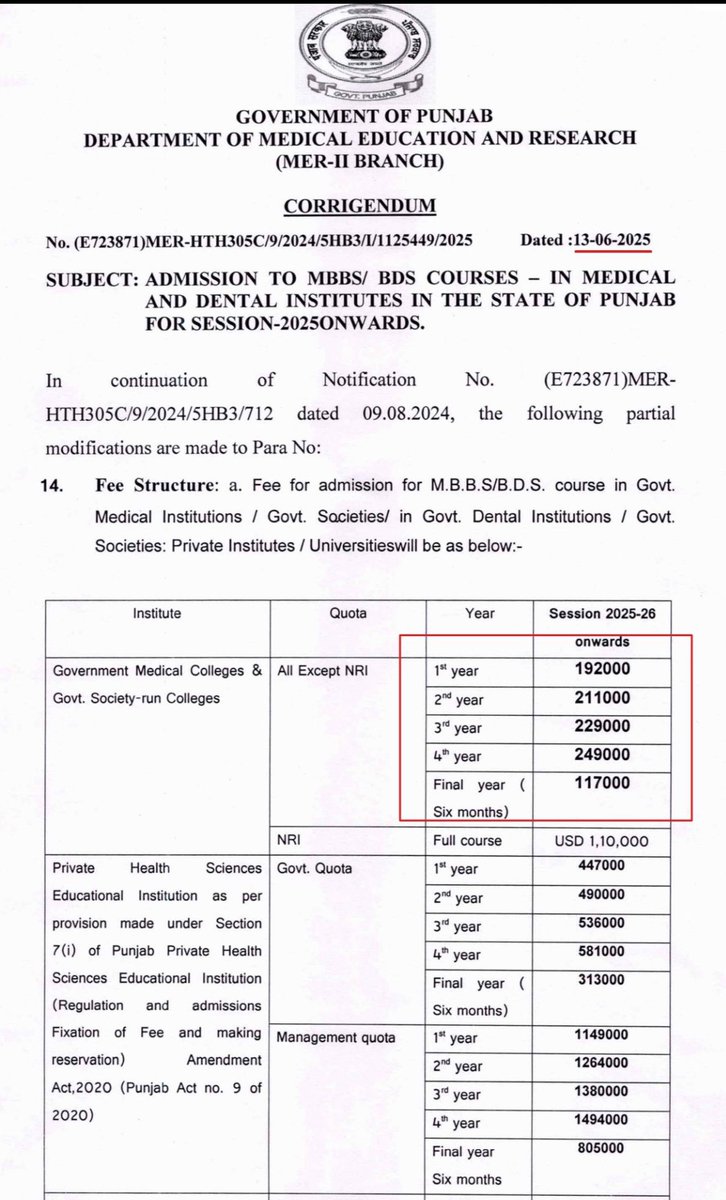 Indian__doctor's tweet photo. In Punjab, fees for MBBS is around 10 lakhs and post MBBS bond is for 2 years,and penalty is of 20 lakhs iF bond is not completed

How can any Poor student give such huge amount ??#MedTwitter https://t.co/8BOR41Krj5