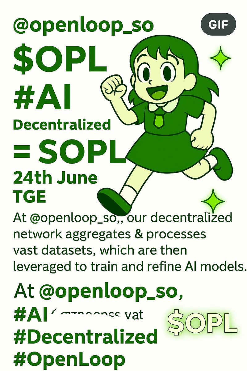 Manoj11747577's tweet photo. At OpenLoop @openloop_so , our decentralized network aggregates and processes vast datasets, training advanced AI models that power next-level innovation. Experience the future with $OPL! openloop
#AI #Decentralized #OpenLoop #openloop #TGE $OPL #OPL #OpenLoopEcosystem Today TGE https://t.co/152h9qisqo