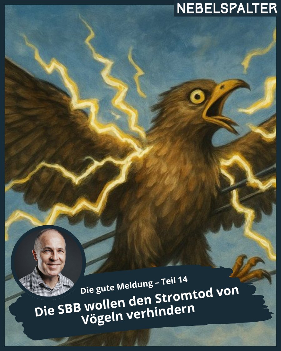 Alex Reichmuth (@alexreichmuth) on Twitter photo Wenn ein Vogel gleichzeitig zwei stromführende Elemente oder ein stromführendes und ein geerdetes Element berührt, erleidet er einen Stromschlag. <a href="/sbbnews/">SBB Medienstelle</a> hat nun bekannt gegeben, dass Fahrleitungsmasten systematisch vogelsicher gemacht werden sollen.
➡️ buff.ly/yuApy5B Wenn ein Vogel gleichzeitig zwei stromführende Elemente oder ein stromführendes und ein geerdetes Element berührt, erleidet er einen Stromschlag. <a href="/sbbnews/">SBB Medienstelle</a> hat nun bekannt gegeben, dass Fahrleitungsmasten systematisch vogelsicher gemacht werden sollen.
➡️ buff.ly/yuApy5B