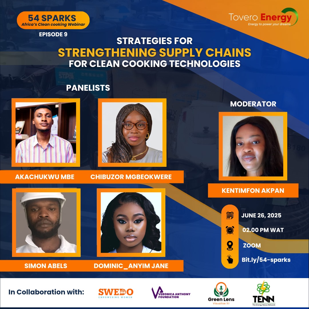 ToveroEnergy's tweet image. How can we fix the broken supply chains limiting clean cooking in Africa?
Join us for #54Sparks Ep. 9 as experts share solutions to unlock access, affordability & adoption of clean cooking tech.
🗓️ June 26, 2025
🕑 2PM WAT
🔗 bit.ly/54-sparks
#CleanCooking #EnergyAccess