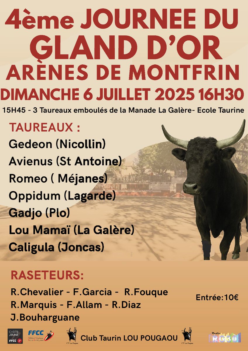 RadioRG30's tweet photo. Les deux prochaines journées aux arènes de Montfrin avec le club taurin @loupougaou  pour la 3ème et 4ème journée du Gland d'Or.

@RadioRG30  partenaire média de @loupougaou 

#agenda #montfrin #radiorg30 https://t.co/p7ySw1IQZM