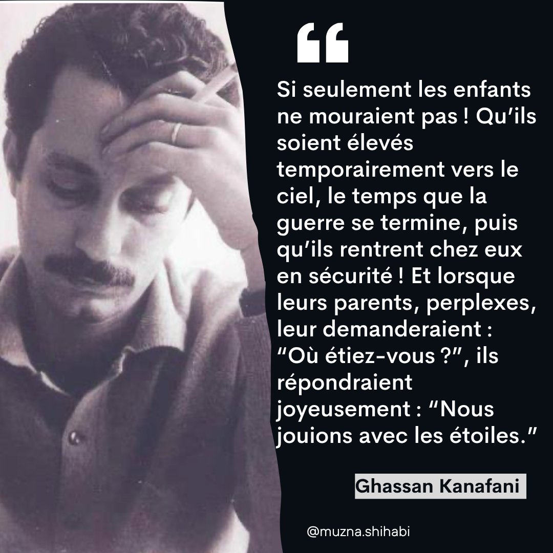 MuznaShihabi's tweet photo. Non. Les enfants ne devraient pas avoir à grimper jusqu’aux étoiles pour survivre aux tanks des génocidaires.
Le ciel n’est pas un abri. Les étoiles ne sont pas des orphelinats. Ils ne jouaient pas. Ils fuyaient. Leur rire, étranglé par les décombres. Leur sang, absorbé par un sol trop habitué à boire rouge. Nous vivons dans un monde quii a choisi les bombes plutôt que les berceuses. Et vous, là-bas, à vos tables bien dressées; vous comptez les roquettes, parfois les enfants. Vous débattez pendant qu’ils brûlent. Vous ne leur donnez même pas de noms. Kanafani rêvait. Moi, je crie. Et je ne veux plus de ciel. Je veux qu’on les laisse vivre. Ici. Maintenant. Entiers. Pas en poussière. Pas en légende. Pas en étoiles.

#FreePalestine
#GazaUnderAttack
#SaveGaza
#EndTheGenocide
#StandWithPalestine
#CeasefireNow
#StopTheKilling
#PalestineWillBeFree