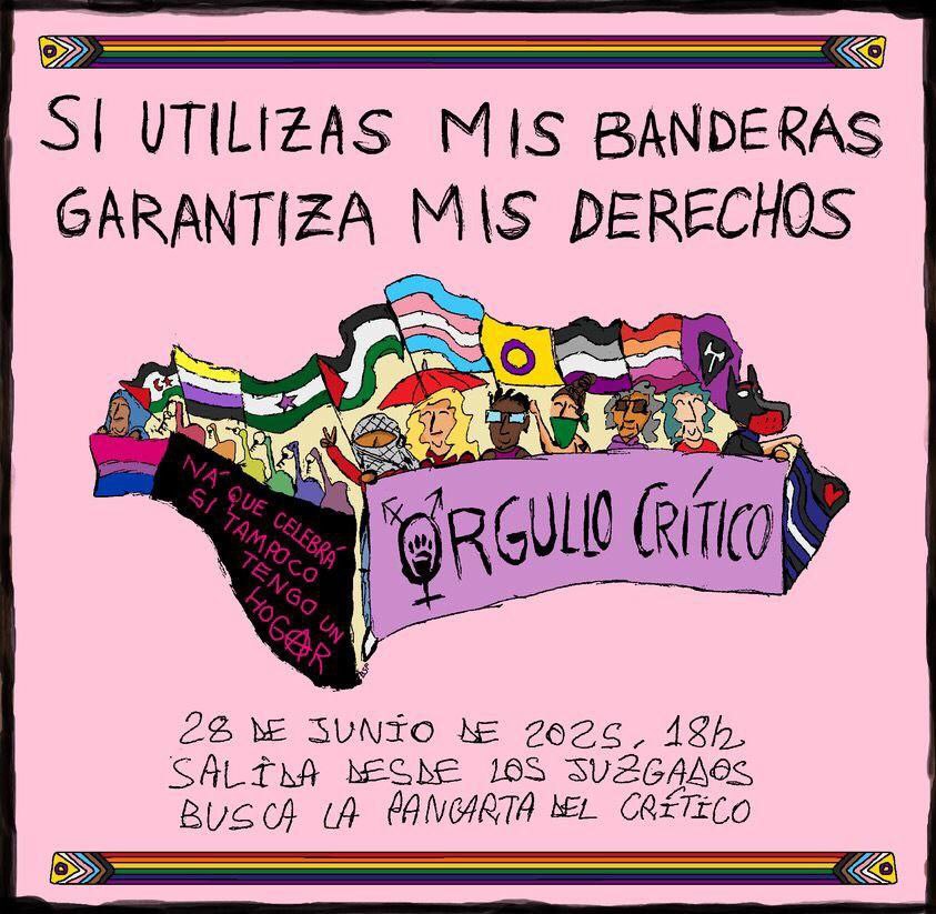 ✅ Sevilla. Orgullo crítico
💪 Manifestación
📅 Sábado 28 de junio
⏰ 18.00
📍 Desde los Juzgados
‼️ Busca la pancarta del Crítico