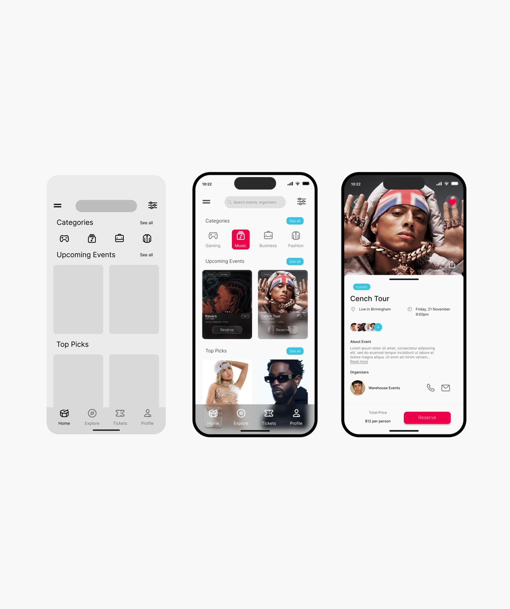 Razthedesigner's tweet image. A quick UIUX Design process on event listing.